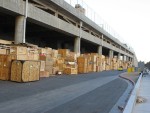 Wooden crates went on and on - these were used to ship the exhibitor's booths