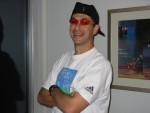 Erol decked out in his expo freebies